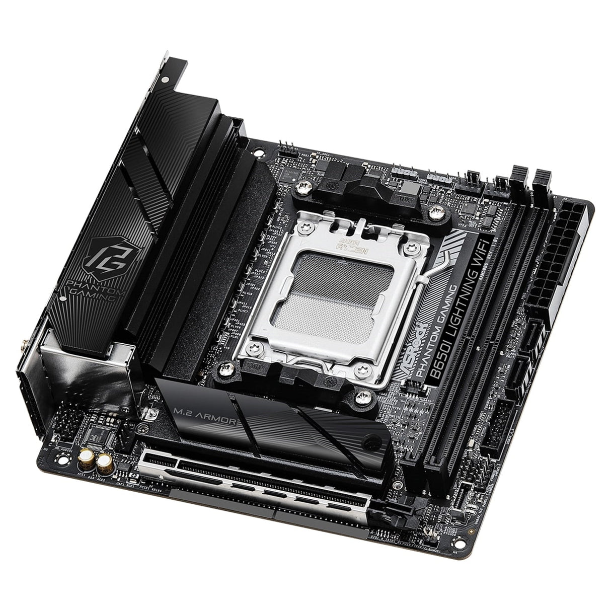 ASRock B650I LIGHTNING WIFI AMD AM5 Socket Motherboard, Mini-ITX, 2x DDR5 Slots, 2x M.2 Socket, Fitted I/O Shield, 2.5GbE LAN, Wi-Fi 6E, 1x HDMI Port