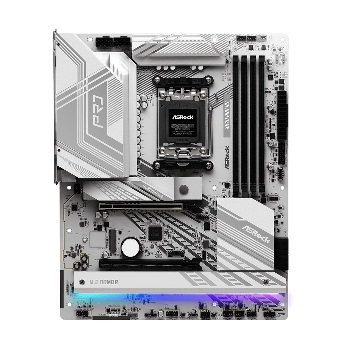 ASRock X870 PRO RS AMD AM5 Socket Motherboard, ATX, 4x DDR5 Slots, 3x M.2 Sockets, Fitted I/O Shield, 2.5GbE LAN, 1x HDMI Port / 2x USB-C (USB4)