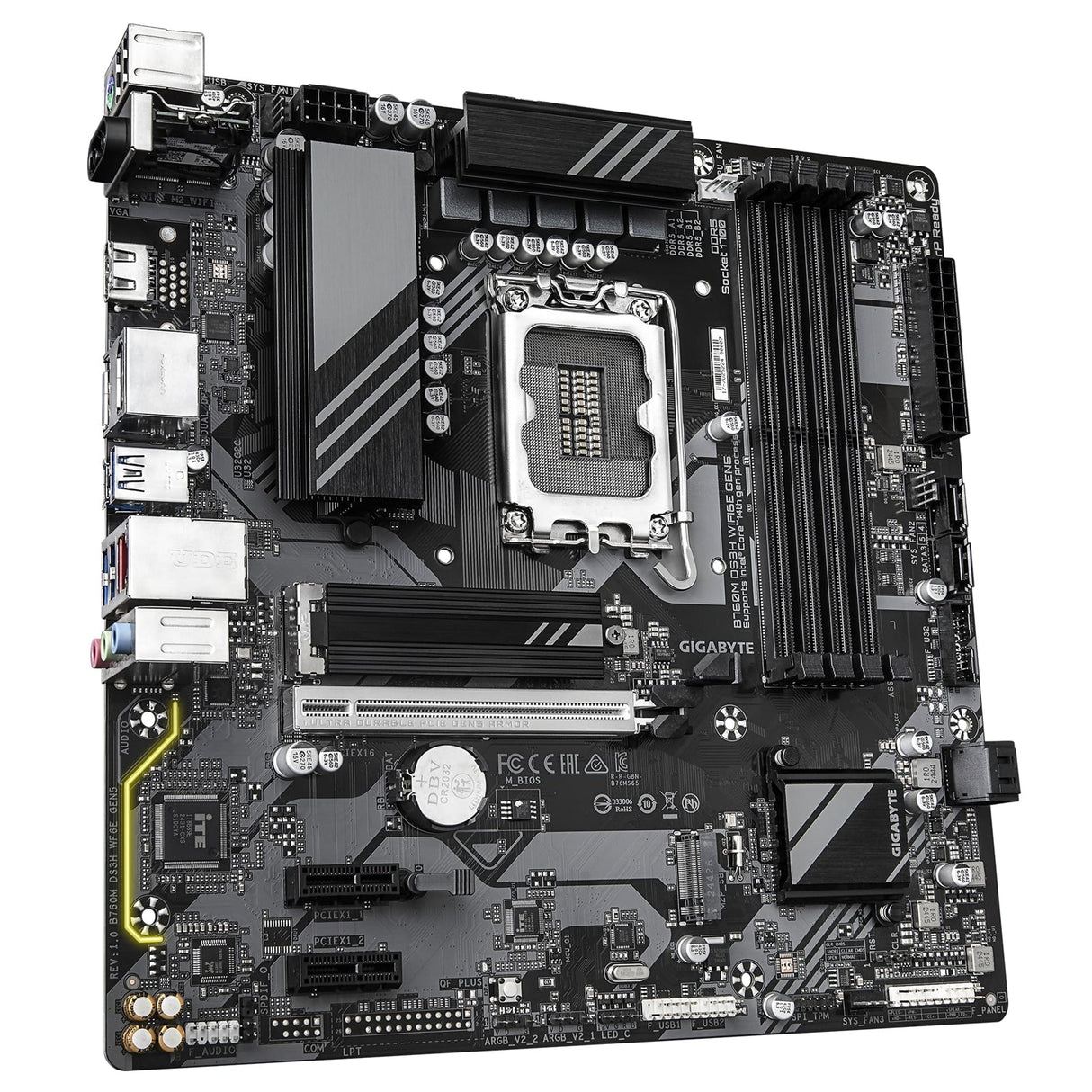 Gigabyte B760M DS3H WIFI6E GEN5 Intel 1700 Socket Motherboard, Micro-ATX, 4x DDR5 Slots, 2x M.2 Socket, 2.5GbE LAN, Wi-Fi 6E, 1x HDMI Port / 2x DisplayPort