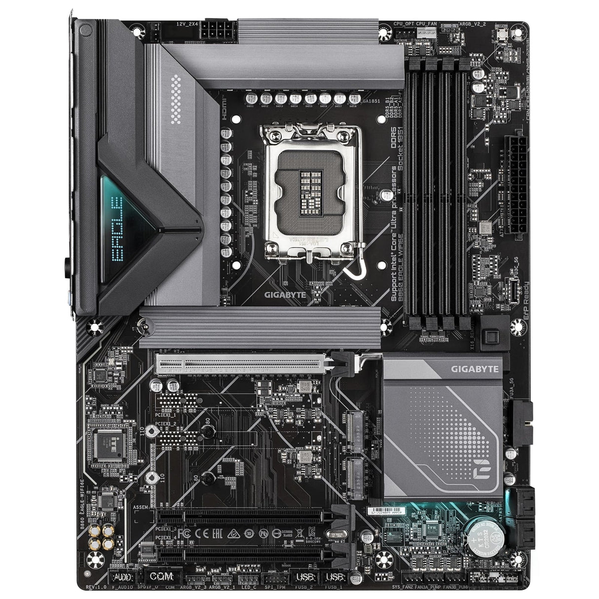 Gigabyte B860 EAGLE WIFI6E Intel 1851 Socket Motherboard, ATX, 4x DDR5 Slots, 3x M.2 Sockets, Fitted I/O Shield, 2.5GbE LAN, Wi-Fi 6E, 1x DisplayPort / 1x HDMI Port