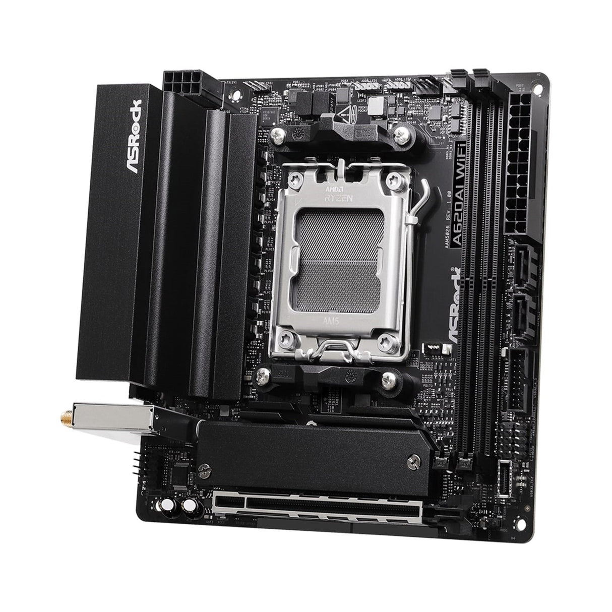 ASRock A620AI WIFI AMD AM5 Socket Motherboard, Mini-ITX, 2x DDR5 Slots, 2x M.2 Socket, 2.5GbE LAN, Wi-Fi 6E, 1x HDMI Port