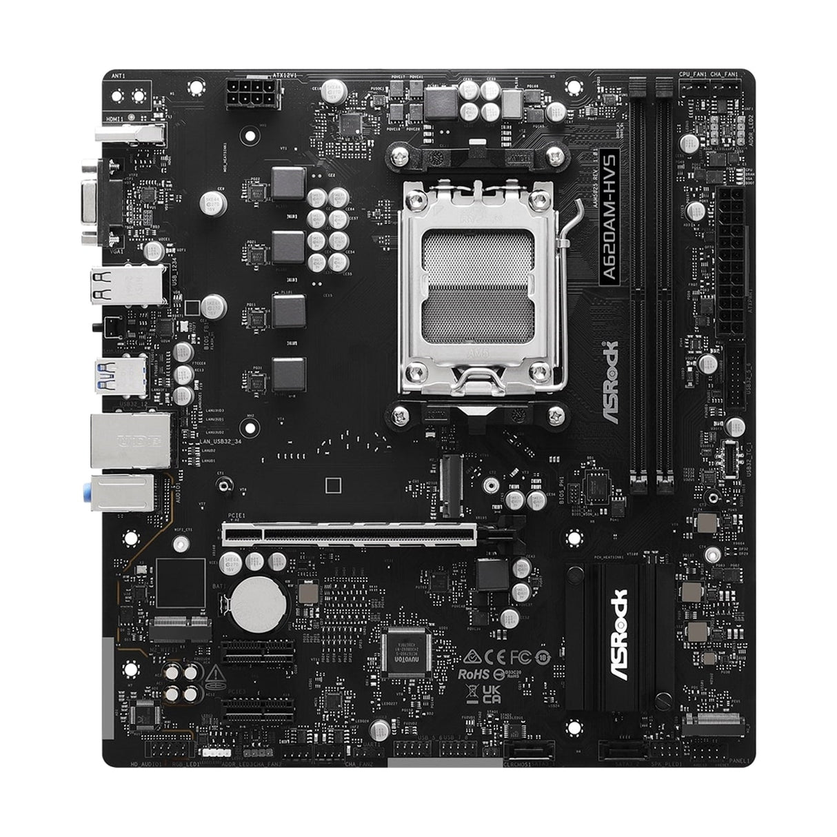 ASRock A620AM-HVS AMD AM5 Socket Motherboard, Micro-ATX, 2x DDR5 Slots, 2x M.2 Socket, GbE LAN, 1x D-Sub / 1x HDMI Port