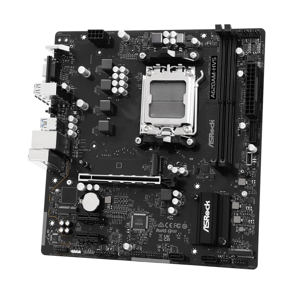 ASRock A620AM-HVS AMD AM5 Socket Motherboard, Micro-ATX, 2x DDR5 Slots, 2x M.2 Socket, GbE LAN, 1x D-Sub / 1x HDMI Port