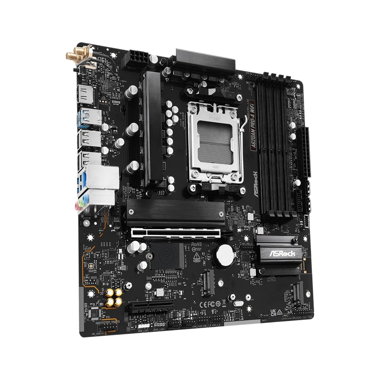 ASRock A620AM PRO-A WIFI AMD Socket AM5 Motherboard, 4 x DDR5 Slots, 3x M.2 Socket, 2.5GbE LAN, Wi-Fi 6E, 1x HDMI Port