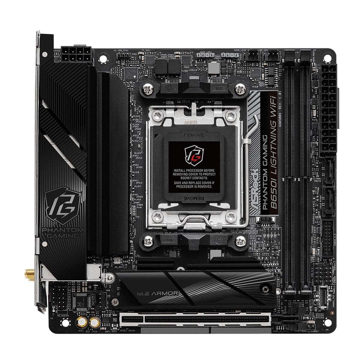 ASRock B650I LIGHTNING WIFI AMD AM5 Socket Motherboard, Mini-ITX, 2x DDR5 Slots, 2x M.2 Socket, Fitted I/O Shield, 2.5GbE LAN, Wi-Fi 6E, 1x HDMI Port
