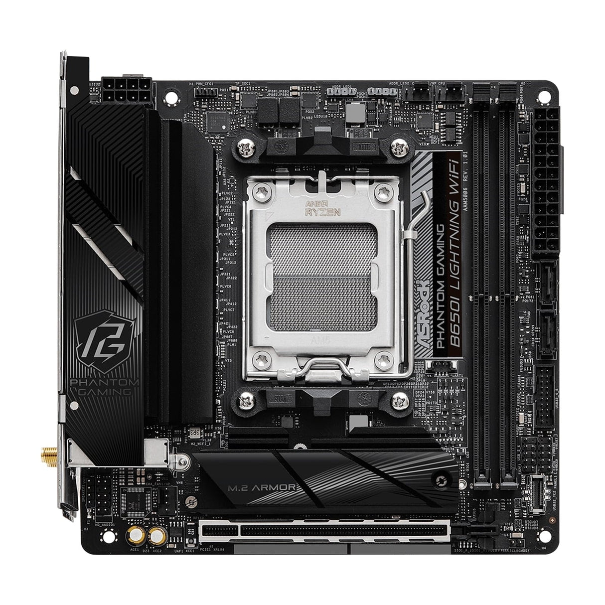 ASRock B650I LIGHTNING WIFI AMD AM5 Socket Motherboard, Mini-ITX, 2x DDR5 Slots, 2x M.2 Socket, Fitted I/O Shield, 2.5GbE LAN, Wi-Fi 6E, 1x HDMI Port