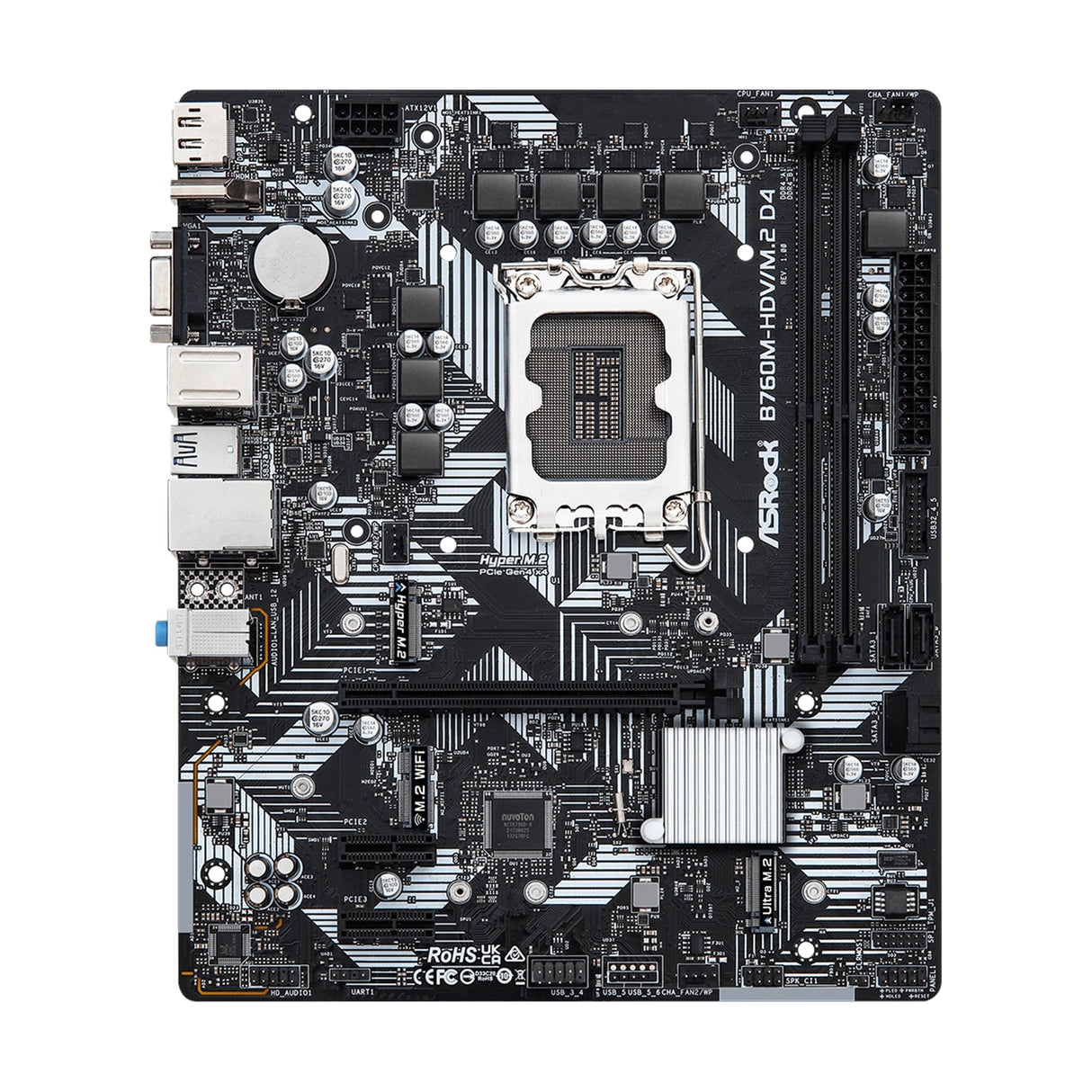 ASRock B760M-HDV/M.2 D4 Intel 1700 Socket Motherboard, Micro-ATX, 2x DDR4 Slots, 2x M.2 Sockets, GbE LAN, 1x D-Sub / 1x DisplayPort / 1x HDMI Port