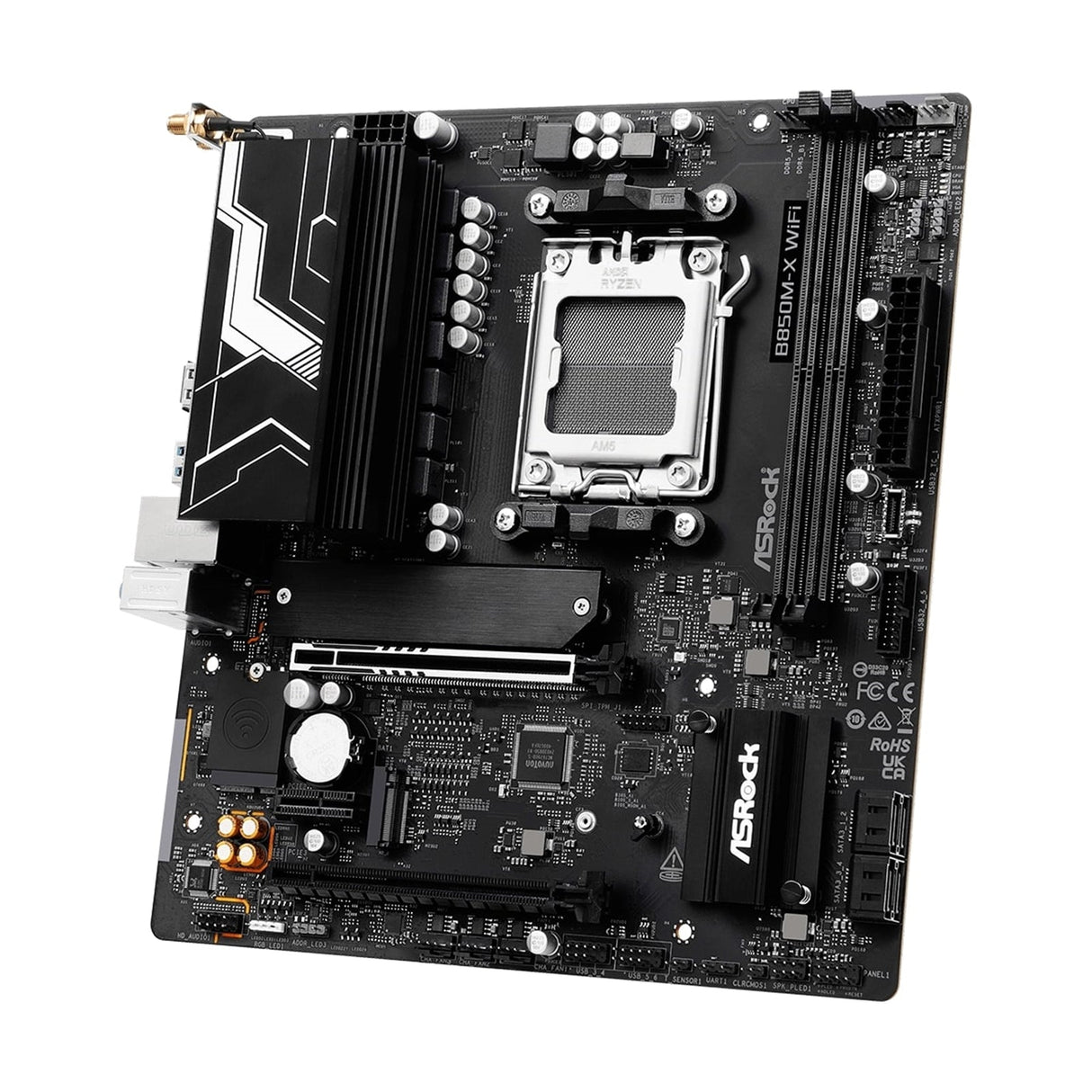 ASRock B850M-X WiFi R2.0 AMD AM5 Socket Motherboard, Micro-ATX, 2x DDR5 Slots, 2x M.2 Sockets, 2.5GbE LAN, Wi-Fi 6E, 1x DisplayPort / 1x HDMI Port