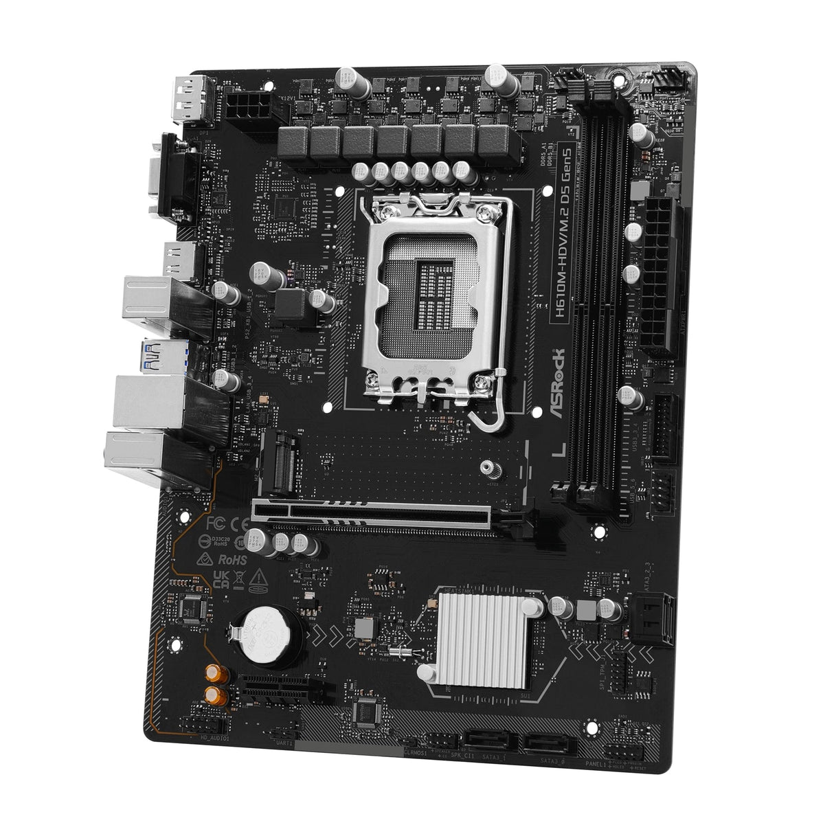 ASRock H610M-HDV/M.2 D5 Gen5 Intel 1700 Socket Motherboard, Micro-ATX, 2x DDR5 Slots, 1x M.2 Socket, GbE LAN, 1x D-Sub / 1x DisplayPort / 1x HDMI Port