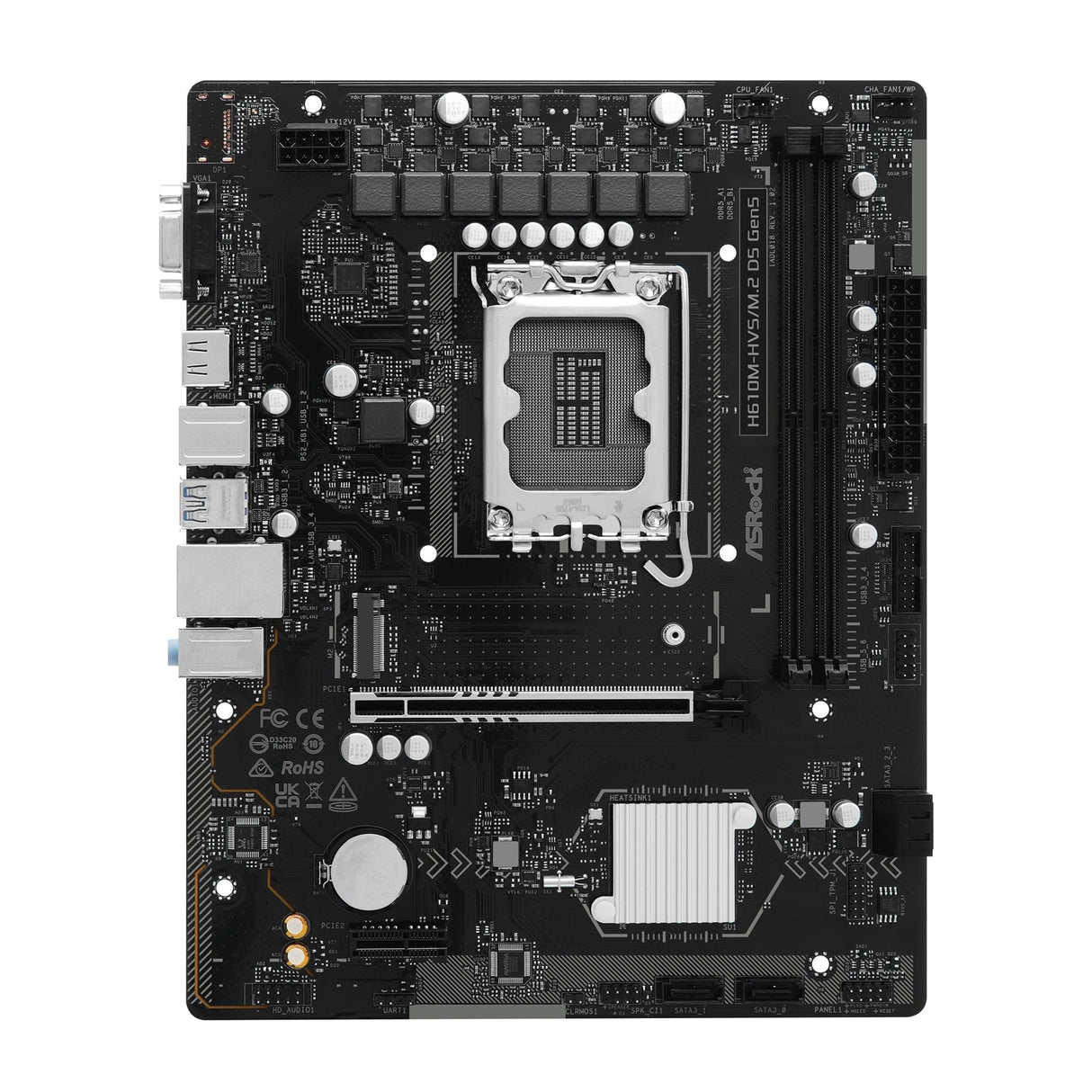 ASRock H610M-HVS/M.2 D5 GEN5 Intel 1700 Socket Motherboard, Micro-ATX, 2x DDR5 Slots, 1x M.2 Socket, GbE LAN, 1x D-Sub / 1x HDMI Port