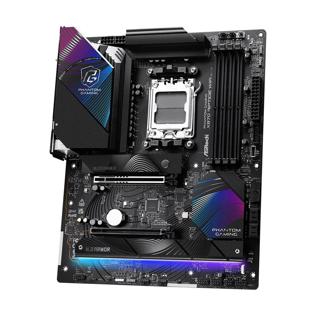 ASRock X870 RIPTIDE WIFI AMD AM5 Socket Motherboard, ATX, 4x DDR5 Slots, 3x M.2 Sockets, Fitted I/O Shield, 2.5GbE LAN, Wi-Fi 7, 1x HDMI Port / 2x USB-C (USB4)