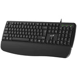 Genius KB-123 Wired AI Copilot Business Keyboard with Palm Rest, USB Plug and Play, Multimedia Function Keys, Full Size UK Layout Design for Home or Office, Black