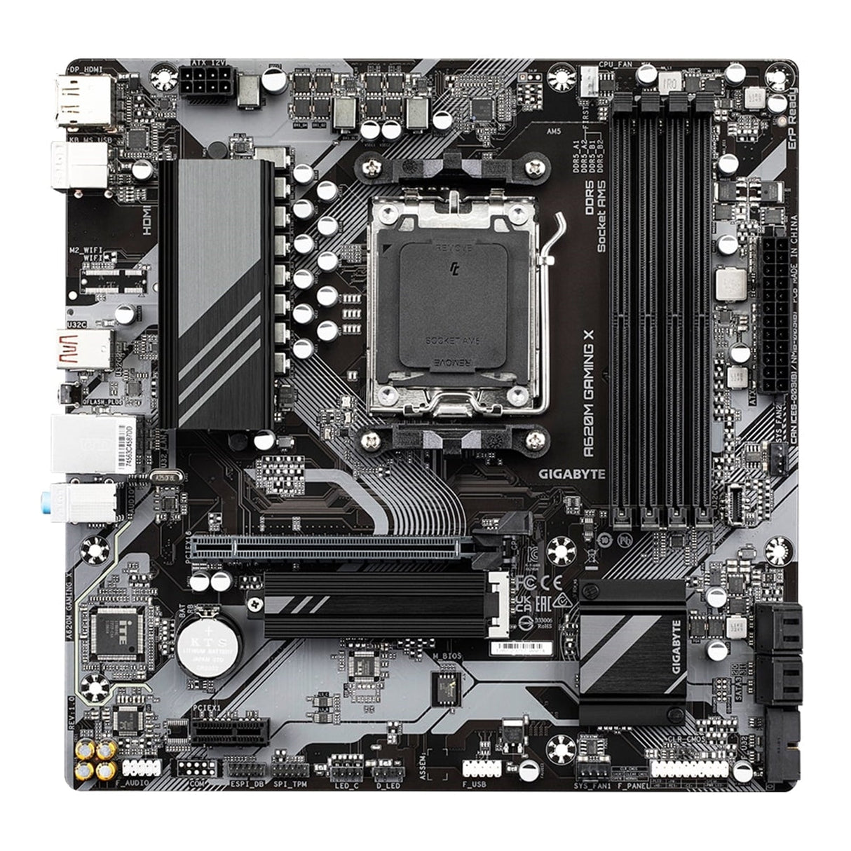 Gigabyte A620M GAMING X AMD AM5 Socket Motherboard, Micro-ATX, 4x DDR5 Slots, 1x M.2 Socket, GbE LAN, 1x DisplayPort / 1x HDMI Port