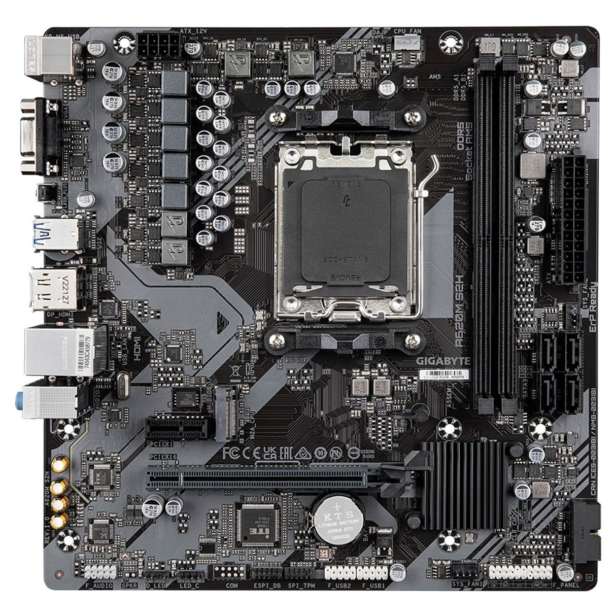 Gigabyte A620M S2H AMD AM5 Socket Motherboard, Micro-ATX, 2x DDR5 Slots, 1x M.2 Socket, GbE LAN, 1x D-Sub / 1x DisplayPort / 1x HDMI Port