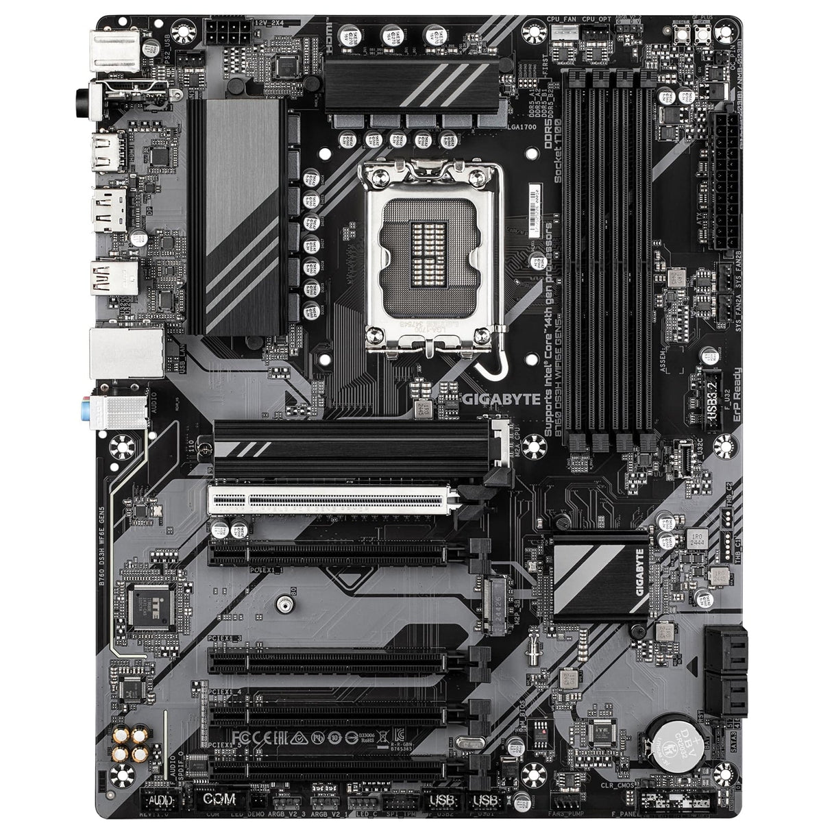 Gigabyte B760 DS3H WIFI6E GEN5 Intel 1700 Socket Motherboard, ATX, 4x DDR5 Slots, 2x M.2 Sockets, GbE LAN, Wi-Fi 6E, 1x DisplayPort / 1x HDMI Port