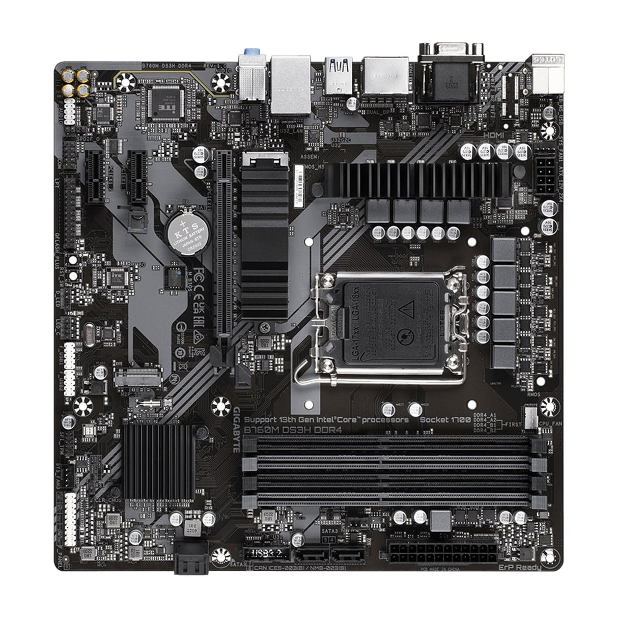 Gigabyte B760M DS3H DDR4 Ultra Durable Intel 1700 Socket Motherboard, Micro-ATX, 4x DDR4 Slots, 2x M.2 Sockets, 2.5GbE LAN, 1x D-Sub / 2x DisplayPorts / 1x HDMI Port