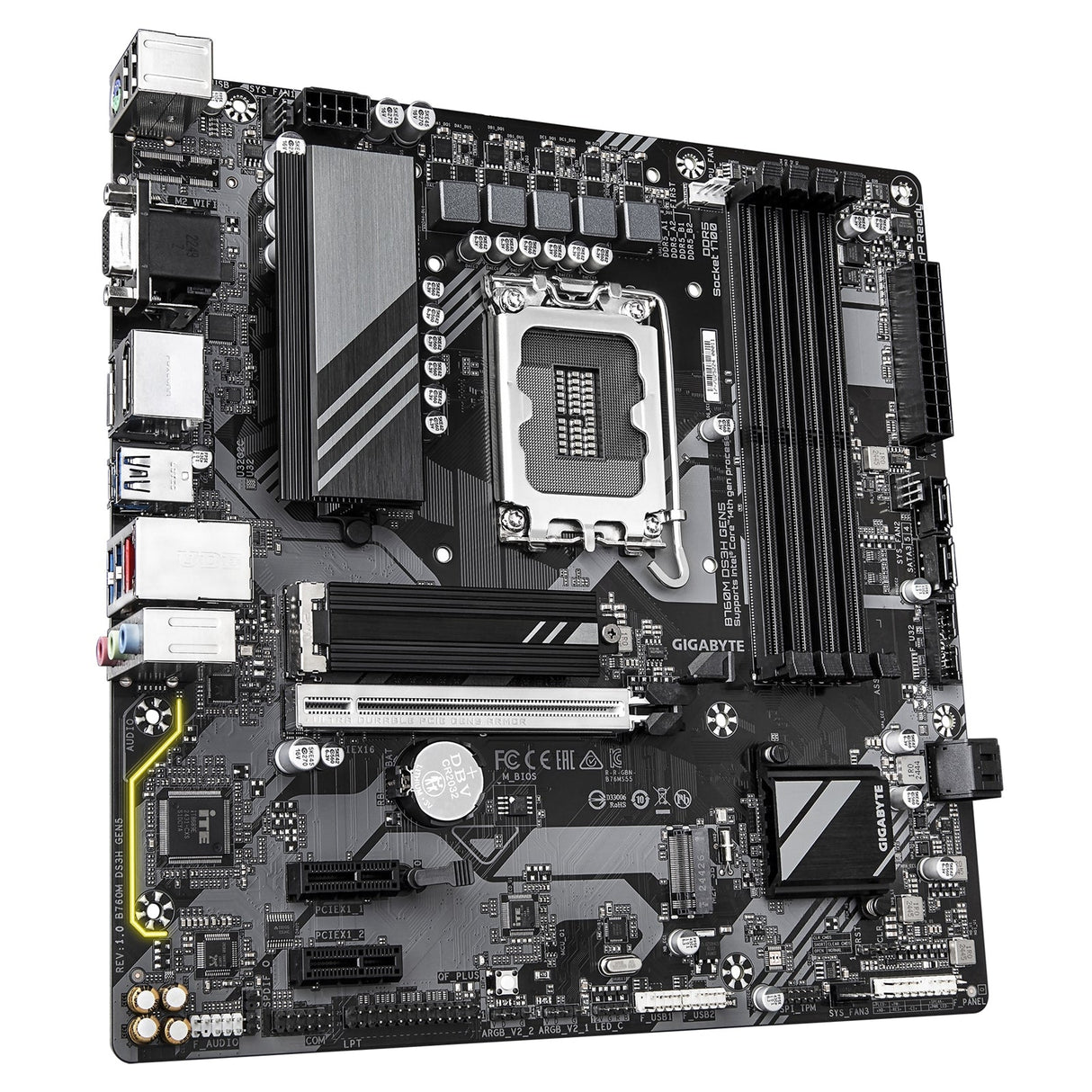 Gigabyte B760M DS3H GEN5 Intel Socket 1700 Motherboard, Micro ATX, 4x DDR5 Slots, 2x M.2 Sockets, 2.5GbE LAN, 1x D-Sub / 1x DisplayPort / 1x HDMI Port