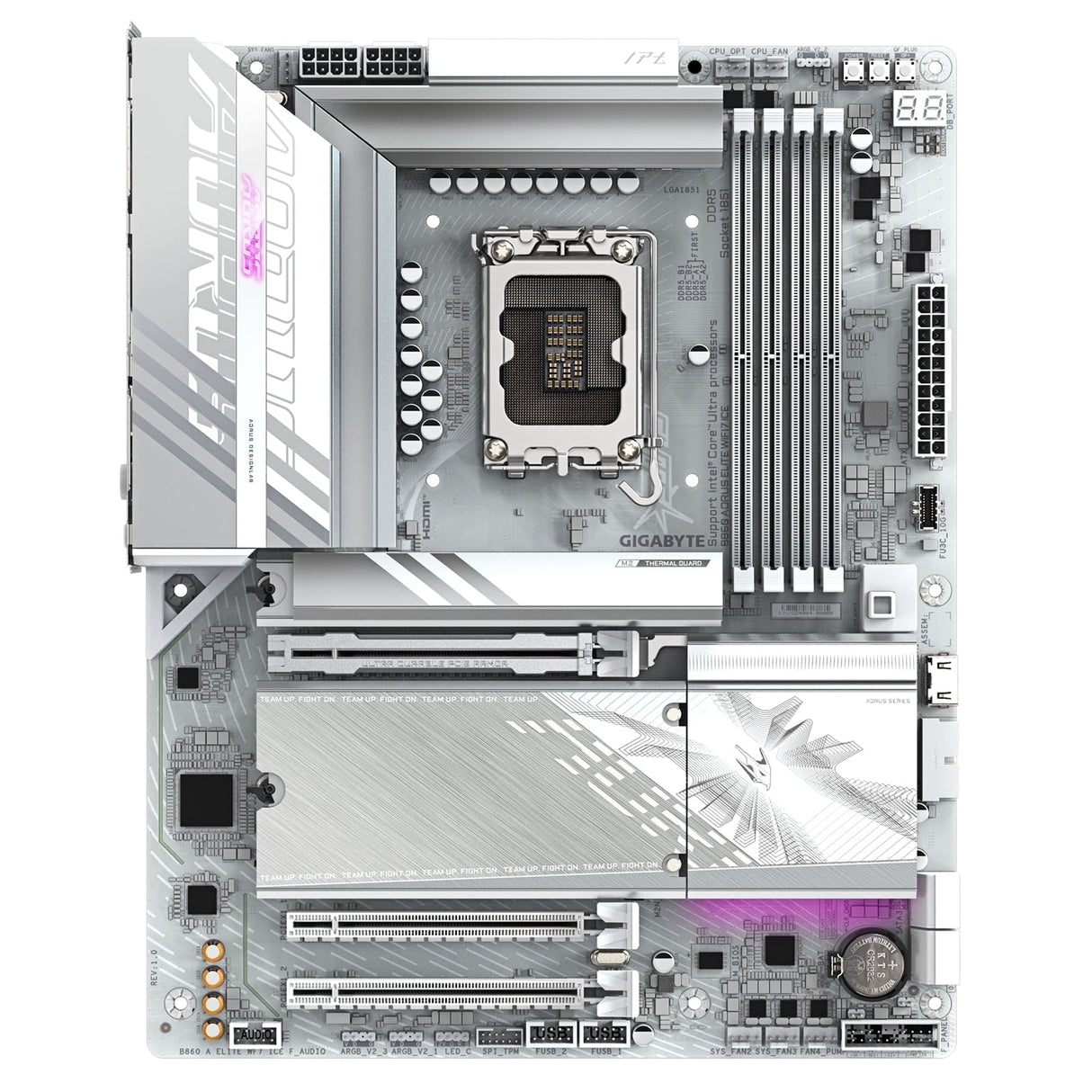 Gigabyte B860 AORUS ELITE WIFI7 ICE Intel 1851 Socket Motherboard, ATX, 4x DDR5 Slots, 3x M.2 Sockets, Fitted I/O Shield, 2.5GbE LAN, Wi-Fi 7, 1x DisplayPort / 2x HDMI / 1x USB-C (USB4)