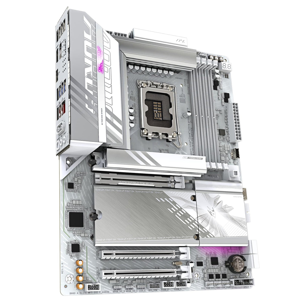 Gigabyte B860 AORUS ELITE WIFI7 ICE Intel 1851 Socket Motherboard, ATX, 4x DDR5 Slots, 3x M.2 Sockets, Fitted I/O Shield, 2.5GbE LAN, Wi-Fi 7, 1x DisplayPort / 2x HDMI / 1x USB-C (USB4)