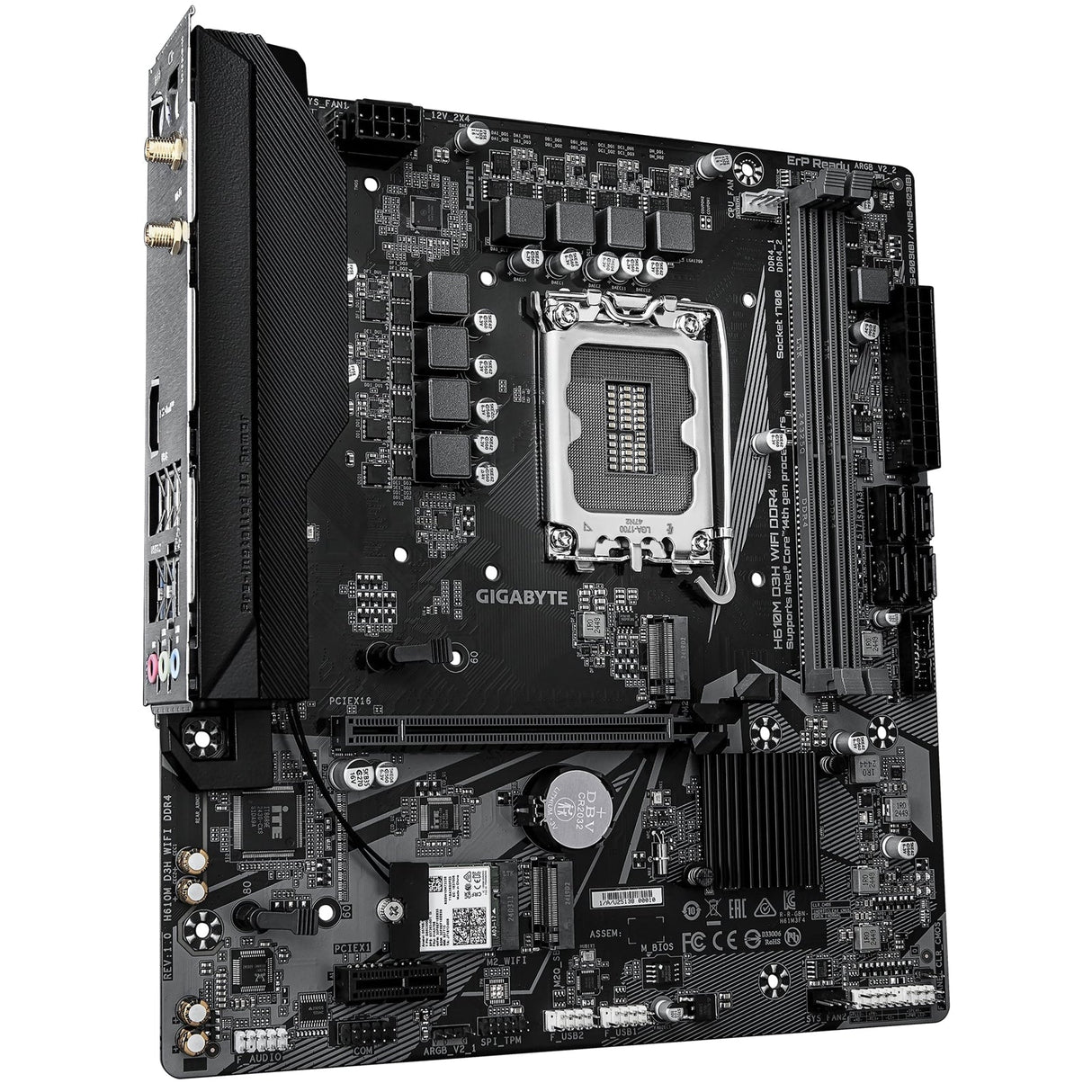 Gigabyte H610M D3H WIFI DDR4 Intel 1700 Socket Motherboard, Micro-ATX, 2x DDR4 Slots, 2x M.2 Socket, GbE LAN, Wi-Fi 5, 1x HDMI Port