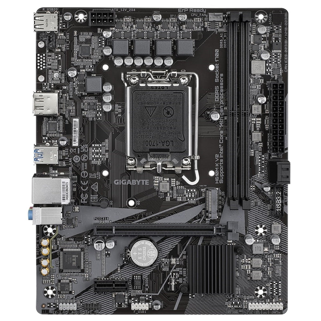 Gigabyte H610M K V2 DDR5 Anti-Sulfur Resistor Intel 1700 Socket Motherboard, Micro-ATX, 2x DDR5 Slots, 1x M.2 Socket, GbE LAN, 1x DisplayPort / 1x HDMI Port