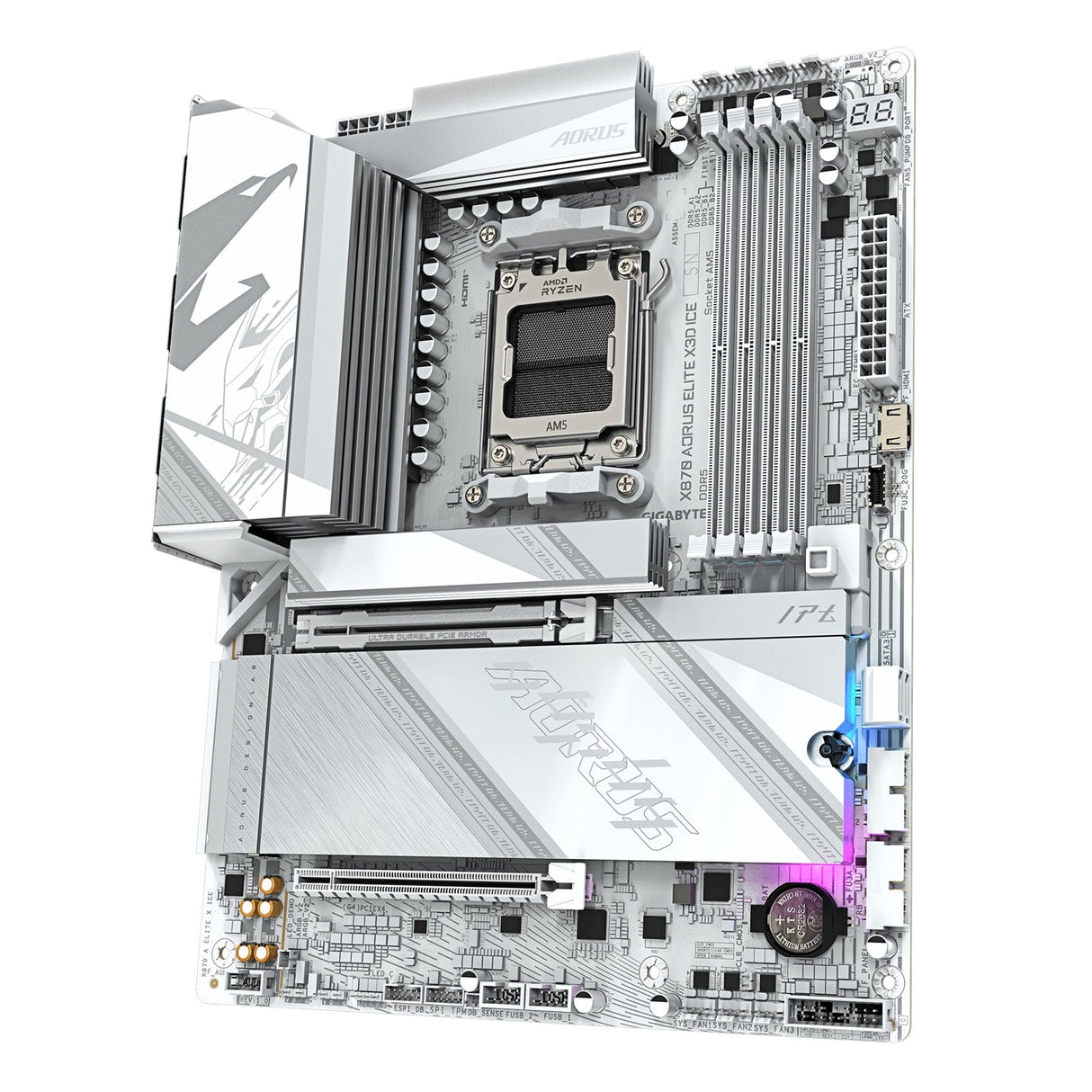 Gigabyte X870 AORUS ELITE X3D ICE AMD AM5 Socket Motherboard, ATX, 4x DDR5 Slots, 4x M.2 Socket, 5GbE LAN, WiFi 7, 1x HDMI Port / 2x USB-C (USB4)
