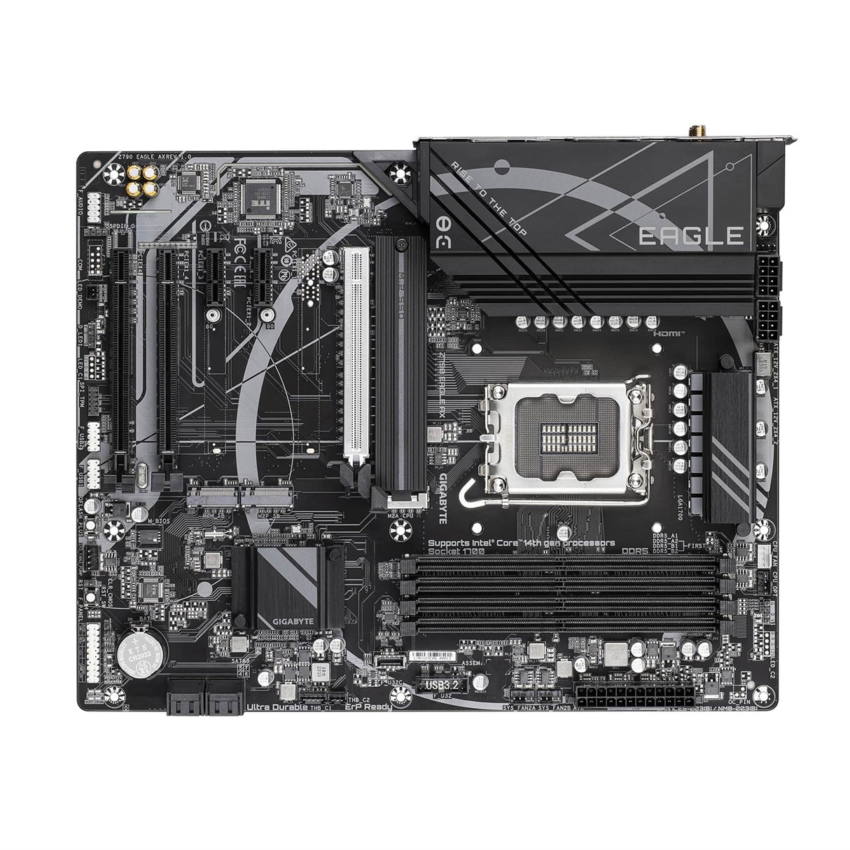 Gigabyte Z790 EAGLE AX Intel 1700 Socket Motherboard, ATX, 4x DDR5 Slots, 3x M.2 Sockets, Fitted I/O Shield, 2.5GbE LAN, Wi-Fi 6E, 1x DisplayPort / 1x HDMI Port