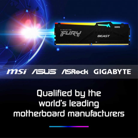 Kingston FURY Beast KF560C30BBEAK2-64 64GB (2x 32GB) DIMM System Memory, 6000MHz, DDR5, CL30, Black, RGB, Intel XMP, AMD EXPO