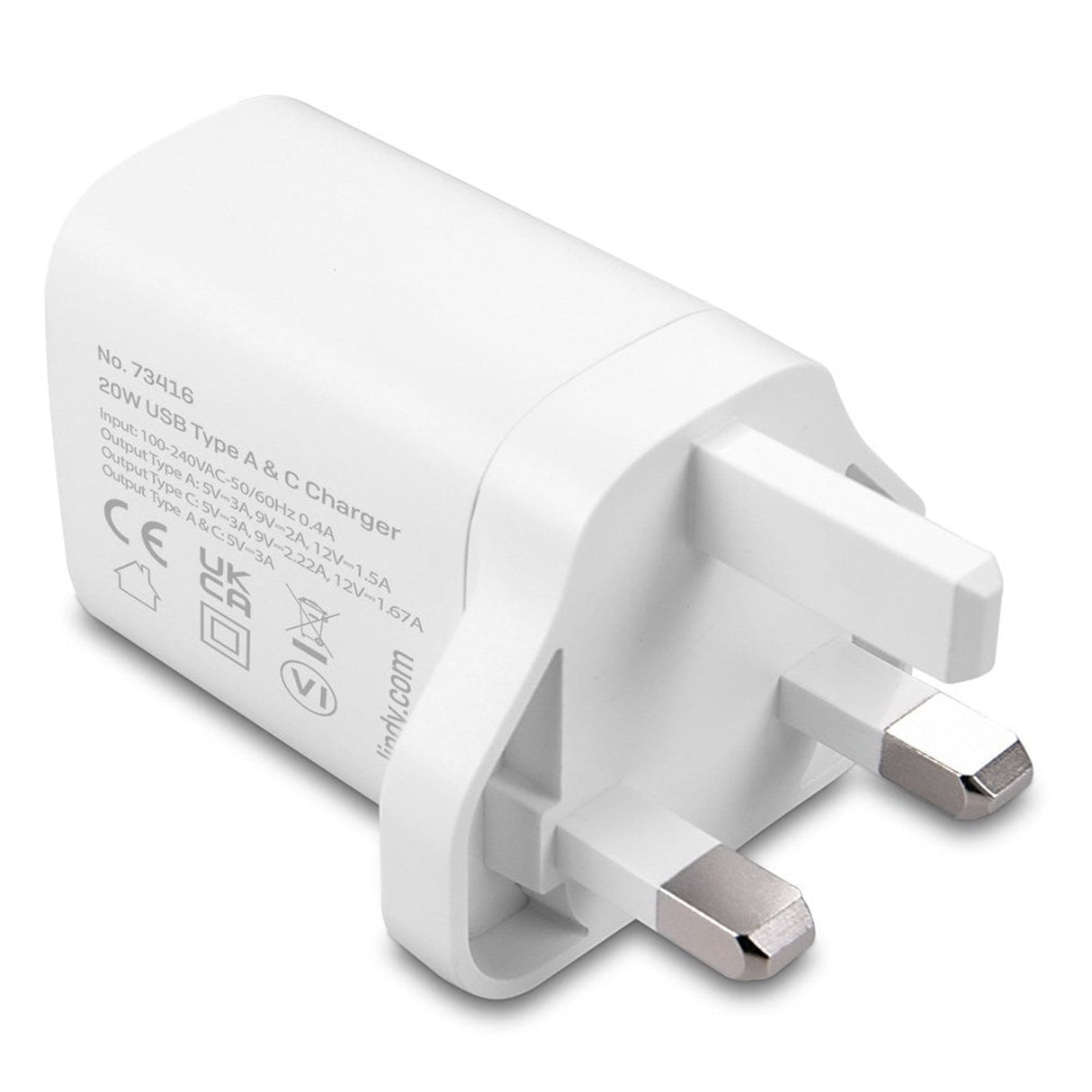 LINDY 73416 Power Adapter, USB, 24 pin USB-C, 20W, Fast Charge, Power Delivery 3.0, White