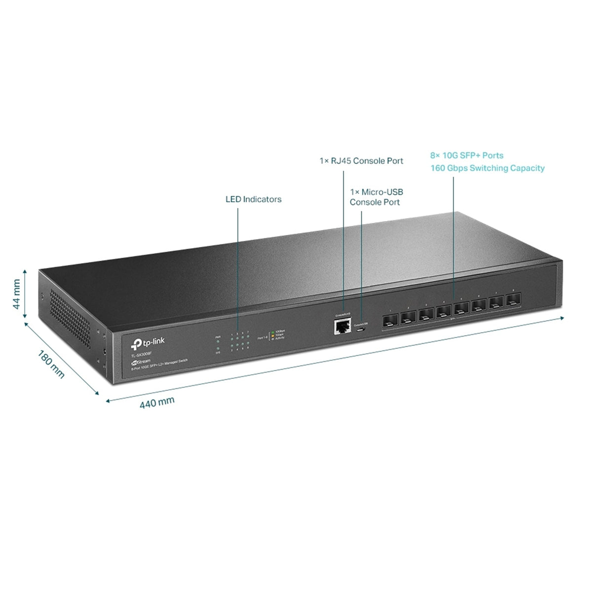 TP-Link JetStream TL-SX3008F 8-Port Metal 10GE SFP+ L2+ Managed Switch