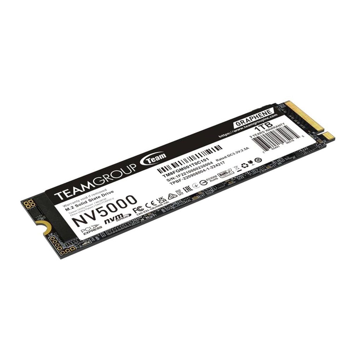 Team NV5000 (TM8FGM001T0C101) 1TB M.2 Interface, PCIe Gen4x4 with NVMe, 2280, Read 5000MB/s, Write 3000MB/s, 3 Year Warranty
